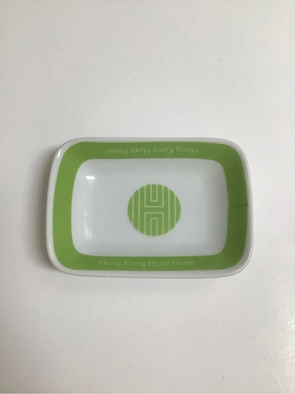 Hong Kong Hyatt Hotel Soap Dish Lime Green White Ceramic Mod Rings RARE Vintage